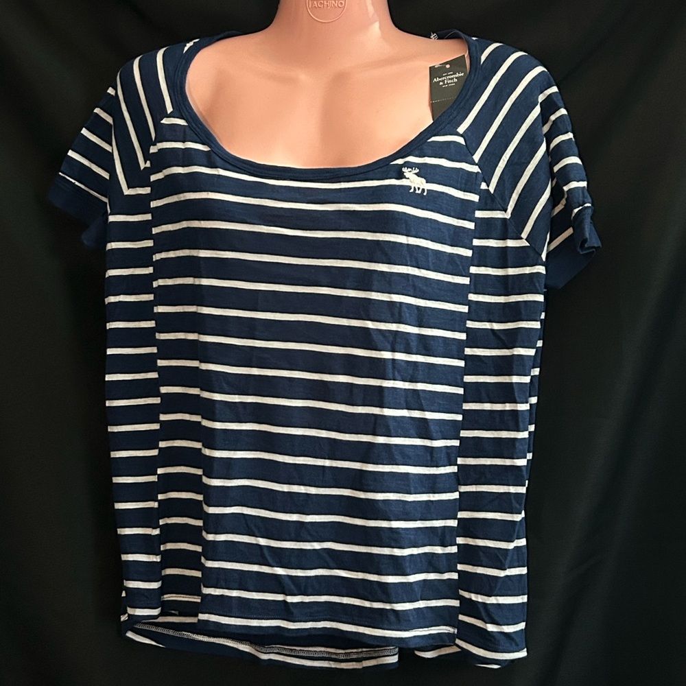 Abercrombie & Fitch Navy & White Striped Scoop Neck Women's Tee LG NWT